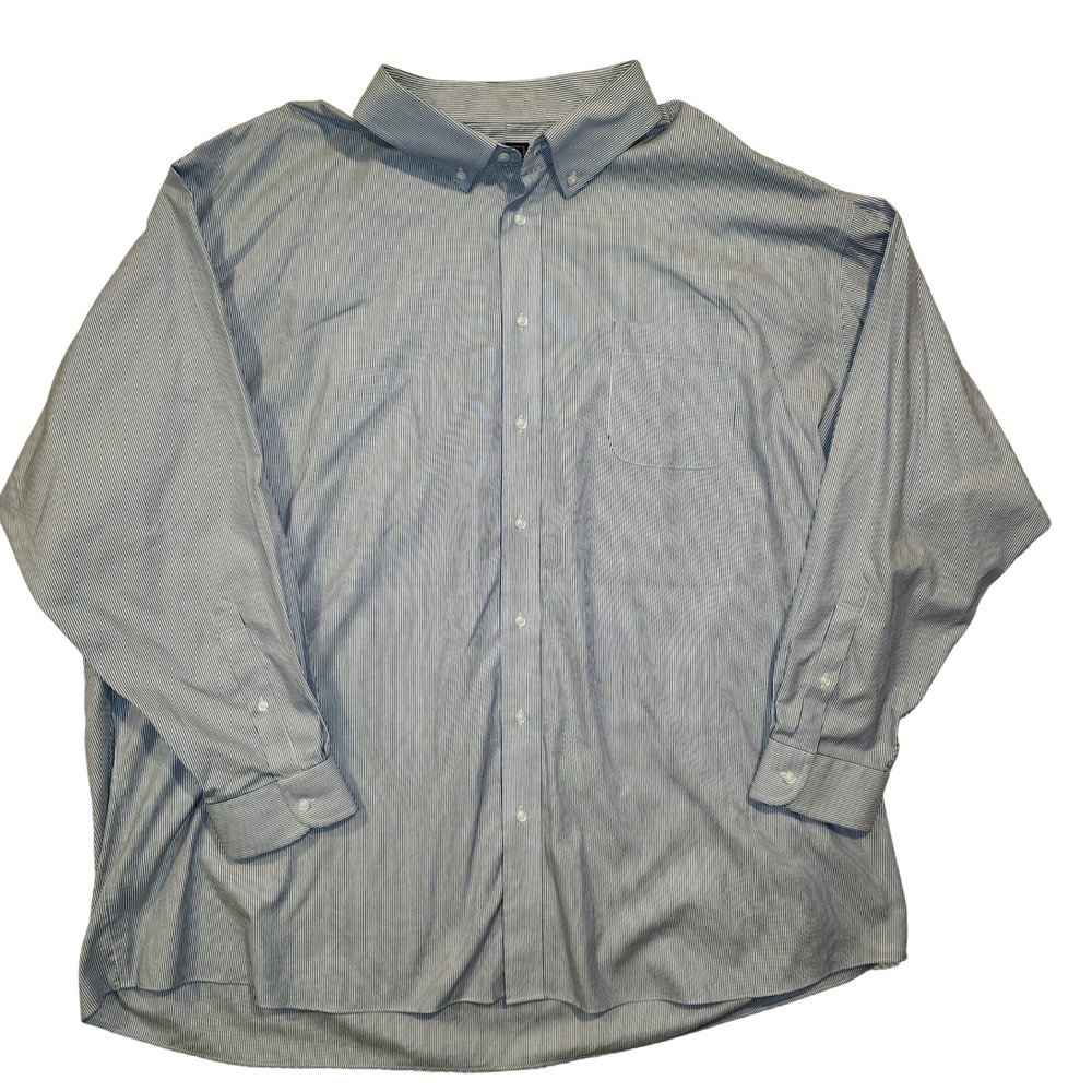 Jos. A. Bank Traveler Mens 20-36 Traditional Fit Blue White Striped Dress Shirt